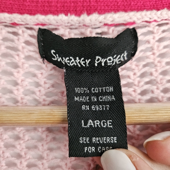 Women Cardigan Size L Pink Crochet Sweater Asymmetrical Long Sleeve Button-up - Picture 6 of 7